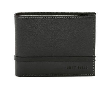 Perry Ellis Portfolio Men's Pebble Smooth Contrast Bifold Wallet Black