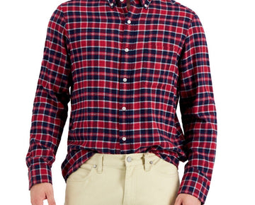 Club Room Mens Regular-Fit Check Flannel Button Shirt Red Navy Size XXL MSRP $40
