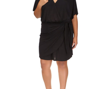 Michael Kors Plus Size 3X Short-Sleeve Faux-Wrap Dress Black MSRP $150