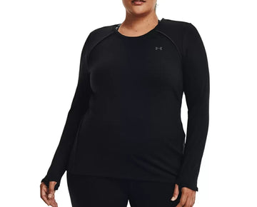 UNDER ARMOUR Women's Dual-layer Long Sleeves Plus Size Top Black 1X MSRP $55