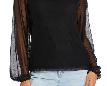 Sanctuary Womens Midnite Hour Mesh Long Sleeve Blouse Black Size M MSRP $69