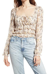 Free People Lolita Floral Print Top Light Combo Beige Size M