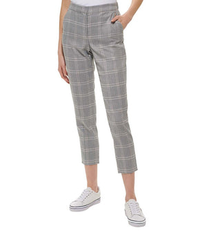 Tommy Hilfiger Women's Windowpane Elastic-Back Ankle Pants Gray Size 4 MSRP $99