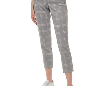 Tommy Hilfiger Women's Windowpane Elastic-Back Ankle Pants Gray Size 4 MSRP $99