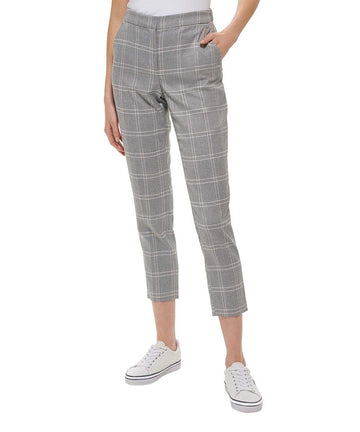 Tommy Hilfiger Women's Windowpane Elastic-Back Ankle Pants Gray Size 4 MSRP $99