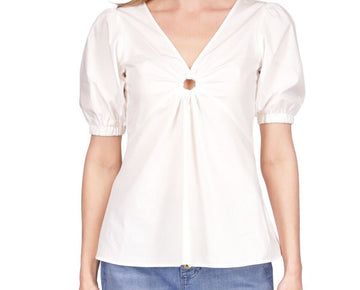 Michael Michael Kors Women Puff Sleeve Ring Cotton Top White Size S MSRP $110