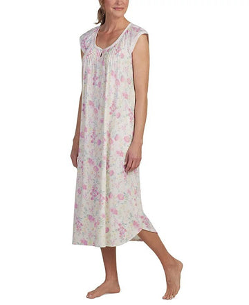 Miss Elaine Women's Sleeveless Floral Nightgown Dress Yellow Size L MSRP $72