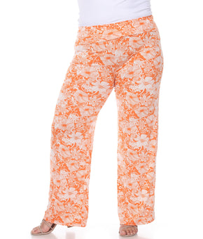 White Mark Women's Plus Size 1X Floral Paisley Palazzo Pants Orange