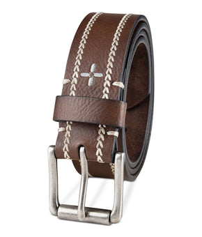 SUN STONE Mens Brown Heavy Stitch Faux Leather Casual Belt L 38-40 SALE