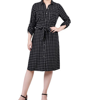 NY Collection Womens Petites Printed Knee Length Shirtdress Size PL