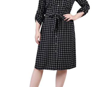 NY Collection Womens Petites Printed Knee Length Shirtdress Size PL