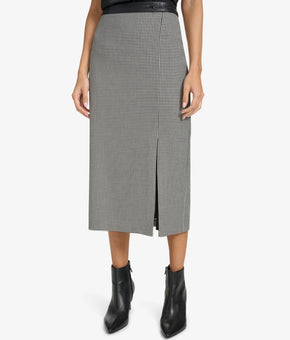 Calvin Klein Petite Faux-Leather-Trim Midi Pencil Skirt Black Size 12P MSRP $109