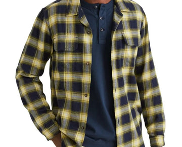 DOCKERS Men's Alpha Plaid Camp Shirt Navy Blue Yellow Size XL MSRP $79
