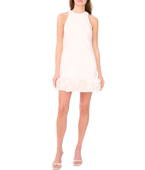 CeCe Women's Sleeveless Ruffled-Hem Sheath Dress Ivory Size M MSRP $119