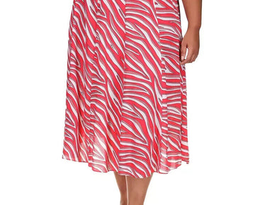 MICHAEL KORS Plus Size 20W Zebra-Print Midi Skirt Red MSRP $125