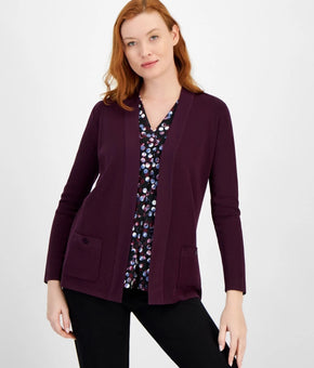 Anne Klein Women's Fine Rib Open-Front Malibu Cardigan Purple Size XS MSRP $89