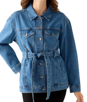 Gloria Vanderbilt Women Petite Size PS Belted Denim Jacket Aurtyville Cotton $79