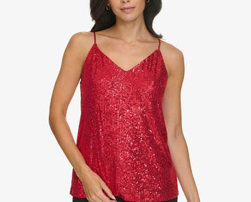 Calvin Klein Women's V-Neck Sequin Camisole Red Size M MSRP $59