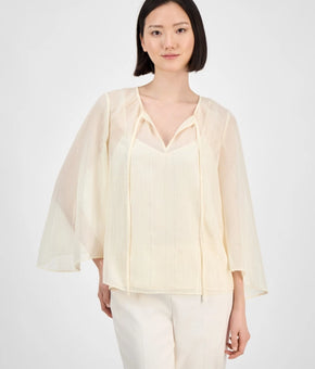 Anne Klein Women's 2PCs Tie-Neck Blouse Top Ivory Size XXS MSRP $99