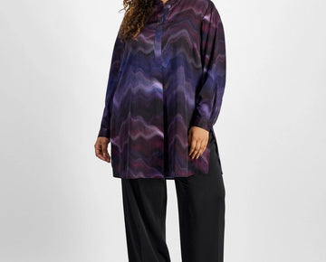 Anne Klein Plus Size 0X Printed Split-Neck Popover Top Purple MSRP $99