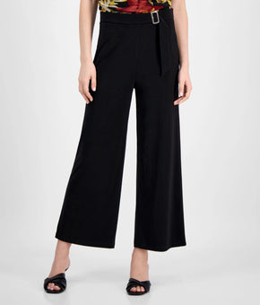 Anne Klein Women polyester Solid Cropped Pull-On Pallazo Pants Black Size XL $79