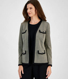 Kasper Petite Herringbone Framed Open-Front Blazer Gray Size 10P MSRP $139