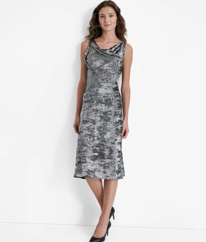 DKNY Women's Liquid Velvet Cowl-Neck Sleeveless Dress Silver Size 10 MSRP $149