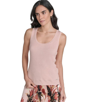Calvin Klein Women's Scoop Neck Rib Knit Tank Top Pink Size XL MSRP $69