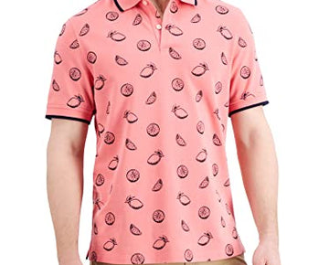 Club Room Mens Pique Polo Shirt Large Lemon-Print Stretch Pink Size L
