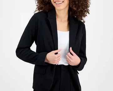 Bar III Petite Peak-Lapel Open-Front Blazer Black Size PL MSRP $60