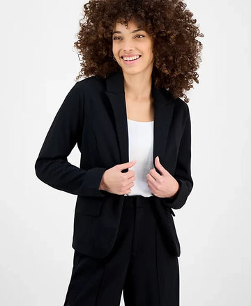Bar III Petite Peak-Lapel Open-Front Blazer Black Size PL MSRP $60