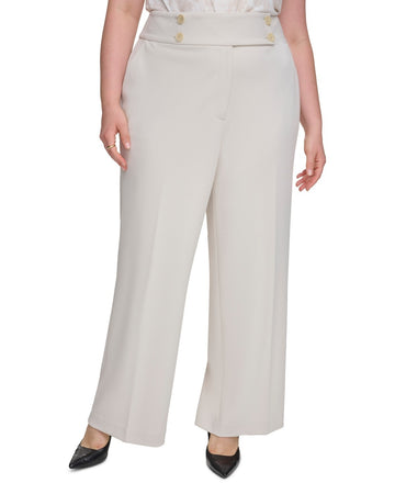 Calvin Klein Plus Size 18W Scuba-Crepe Wide-Leg Pants Beige MSRP $109