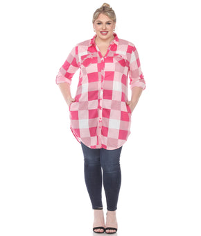 White Mark Women's Plus Size Buffalo Plaid Tunic Shirt Pink Size 1X