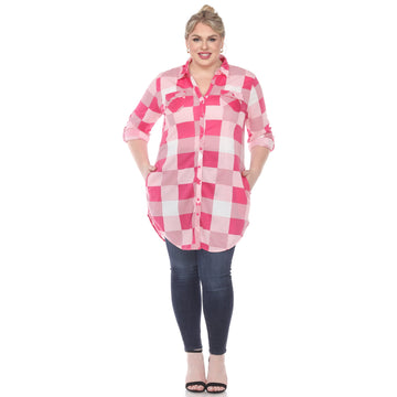 White Mark Women's Plus Size Buffalo Plaid Tunic Shirt Pink Size 1X