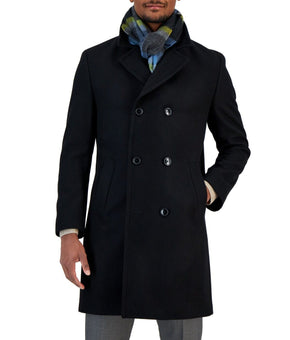 Nautica Men's Classic-Fit Double Breasted Wool Overcoat Black Size 40R MSRP $395