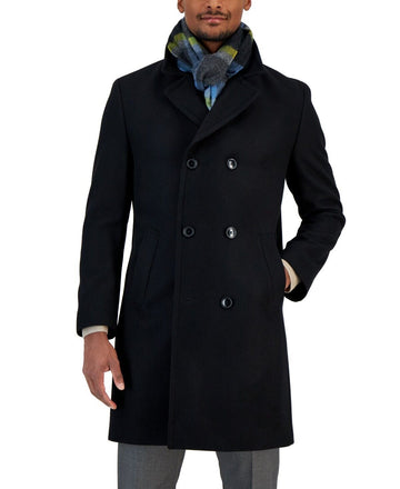 Nautica Men's Classic-Fit Double Breasted Wool Overcoat Black Size 40R MSRP $395