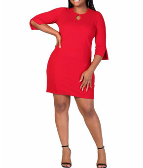 24seven Comfort Apparel Three Quarter Sleeve Mini Dress Red Plus Size 2X $75