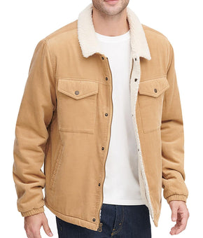Levi Strauss & Co. Mens Corduroy Sherpa Lined Trucker Jacket Light Brown Size M