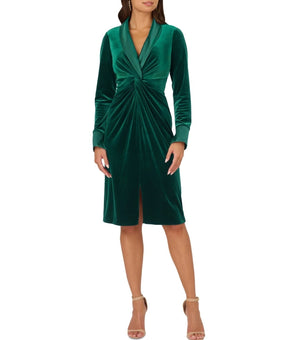 Adrianna Papell Women's Velvet Twist-Front Tuxedo Dress Green Size 14 MSRP $179