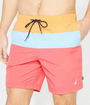 Nautica 8" colorblock quick-dry swimwear Blue Orange Red Size S MSRP $60