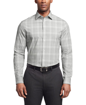 Calvin Klein Men Regular fit Dress Shirt Shirt XL 17.5 in Long Sleeve Green Plaid