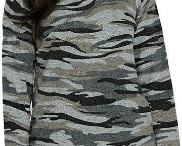 Buffalo Jeans Women's Printed Cozy Streetwear Top, Heather Gray Camo Size M