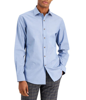 Bar III Mens Organic Cotton Dress Button-Down Shirt Blue Size 14/14.5 Small $65