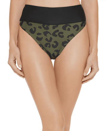 Dkny Women's Printed High Waist Bikini Bottom Swimsuit Green Size M