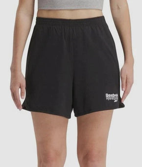 Reebok Women's Black Identity-Logo French Terry Elastic-Waist Shorts Size S $35