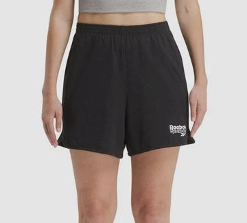 Reebok Women's Black Identity-Logo French Terry Elastic-Waist Shorts Size S $35
