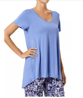 Hue Womens Solid Short Sleeve V-Neck Sleep T-Shirt, Blue, Size S