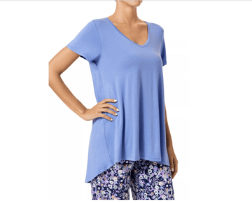 Hue Womens Solid Short Sleeve V-Neck Sleep T-Shirt, Blue, Size S