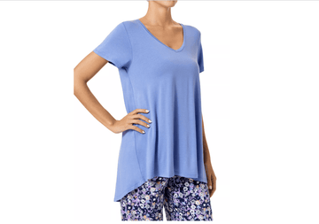 Hue Womens Solid Short Sleeve V-Neck Sleep T-Shirt, Blue, Size S