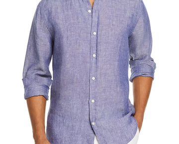 The Men's Store Mens Linen Collared Button-Down Shirt Blue Size XL